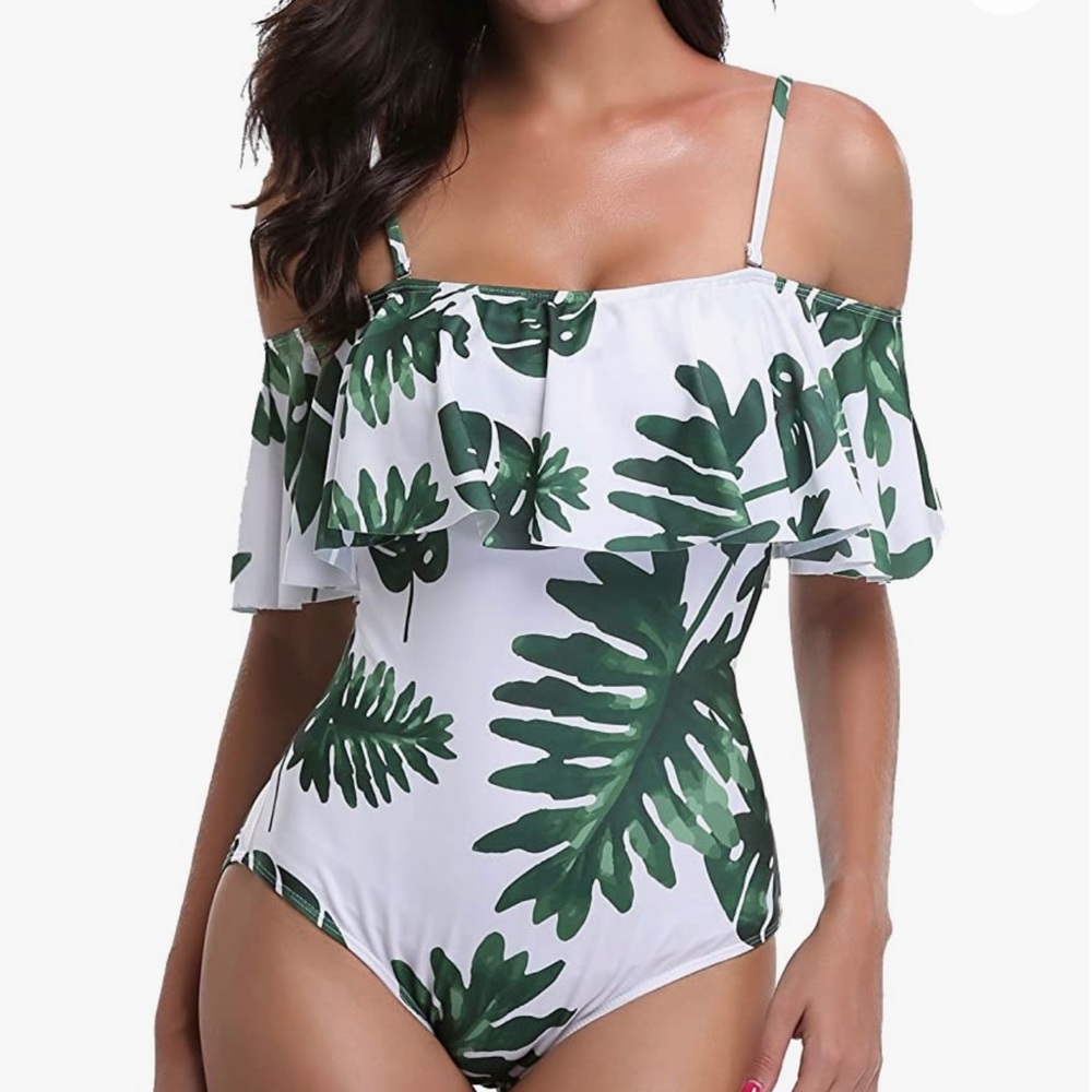 Tropical leaf one piece bathing suit